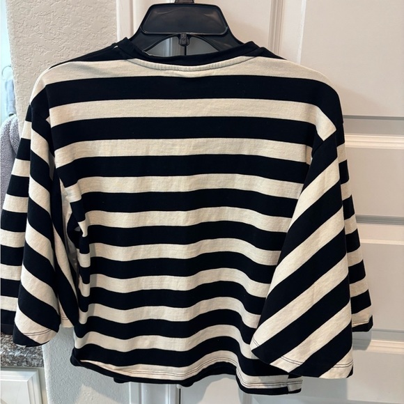Black and white Who What Wear top, horizontal stripes, butterfly sleeves, small - Picture 5 of 5